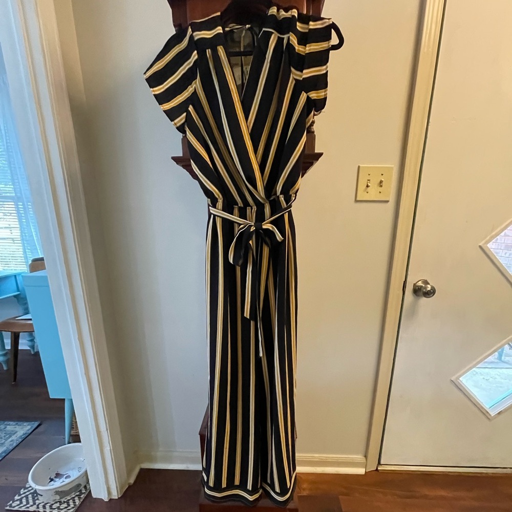 Bailey Blue Black and Yellow Striped jumpsuit